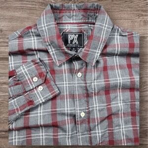 PX‎ Flannel Shirt Plaid Button Up Long Sleeve Casual Gray Red Mens Size S